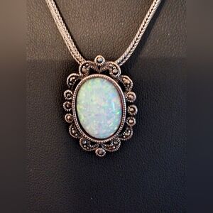 Elegant Silver Opal Pendant Necklace